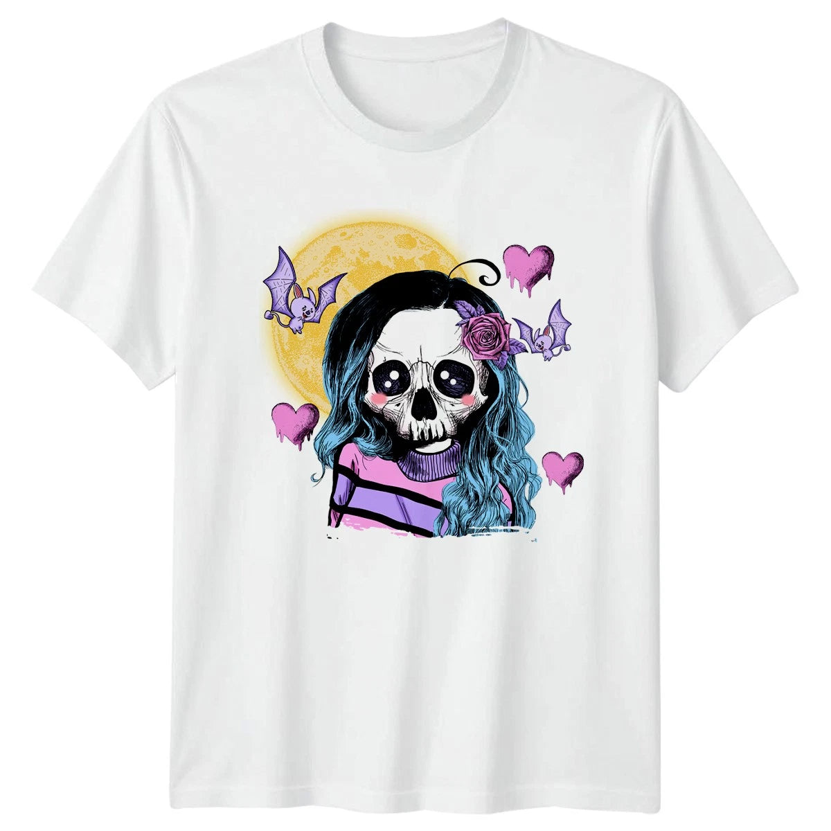 Kawaii Pastel Goth Spooky Skull Womens T-Shirt Egirl Aesthetic Gothic Fashion