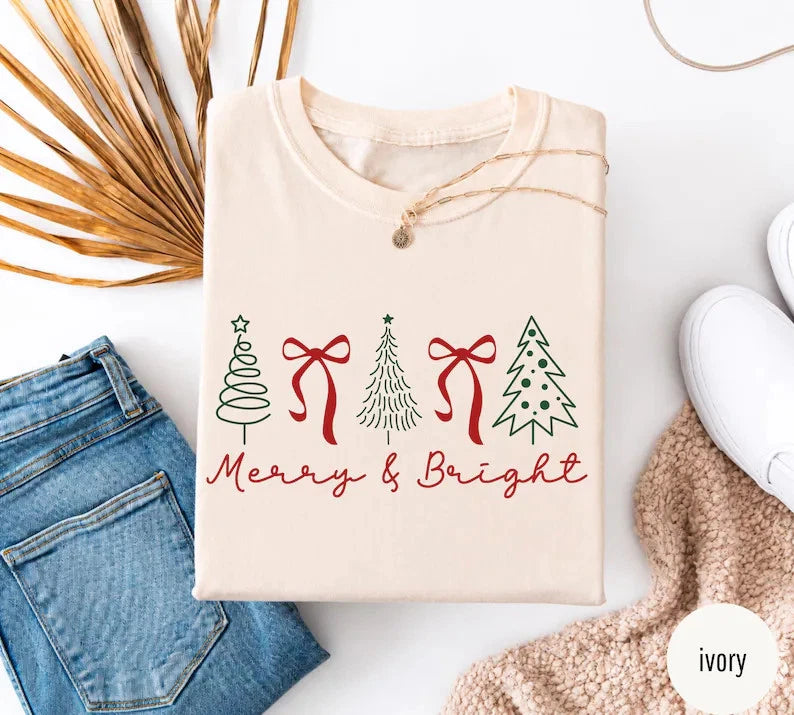 Merry And Bright Christmas Comfort Tee Trendy Holiday Gift