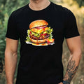 Mens Watercolour Cheeseburger Motif Cotton T-Shirt Size XS to 5XL