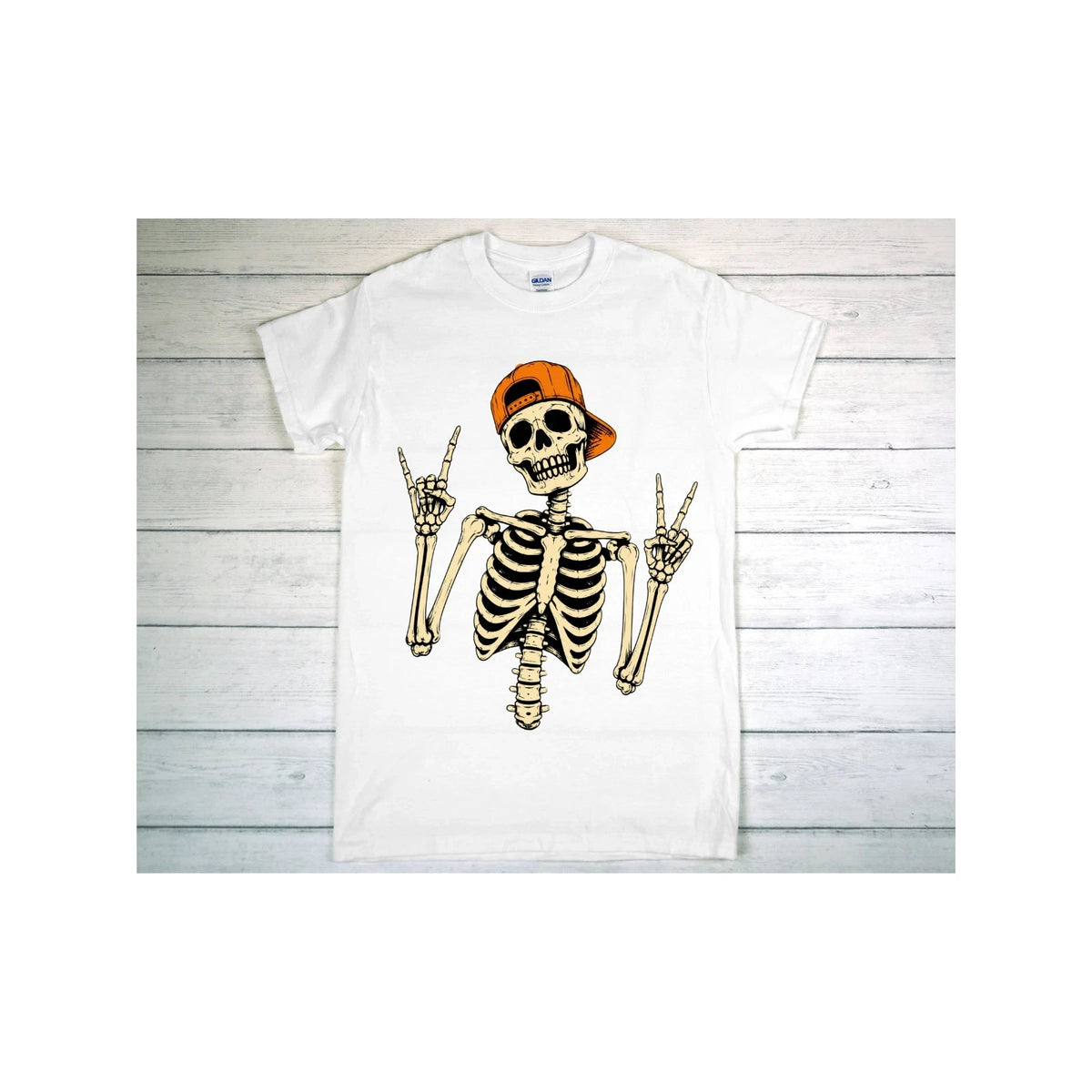 Funny Skeleton Halloween T-Shirt, Rock Hand Skeleton Tee, Spooky Season Shirt Image 1 of 3