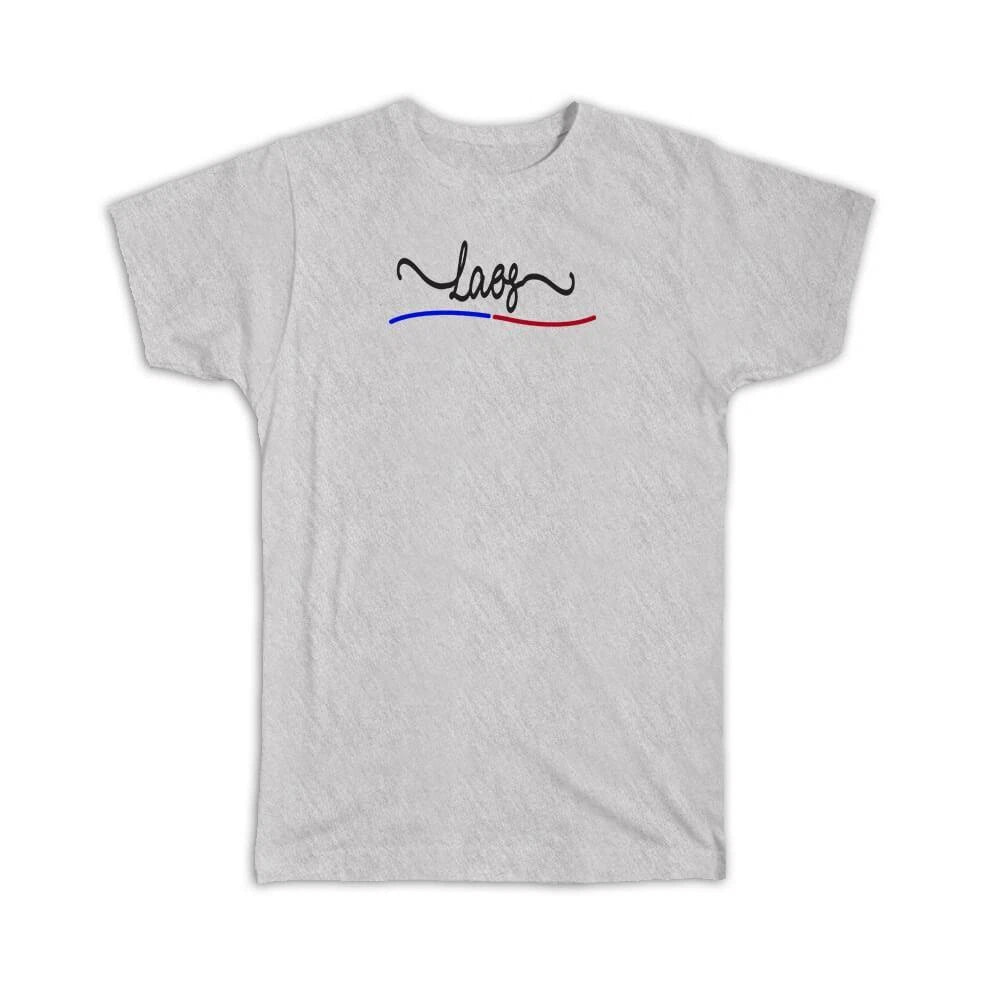 Gift T-Shirt : Laos Flag Colors Lao Travel Expat Country Minimalist Lettering