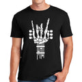 Rock On Guitar T-Shirt Music Metal Guitars Goth Punk Skeleton Skull Top Tee