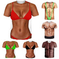 Street Style Men TShirts With 3D Fake Chest Print Casual Gym Short Sleeve