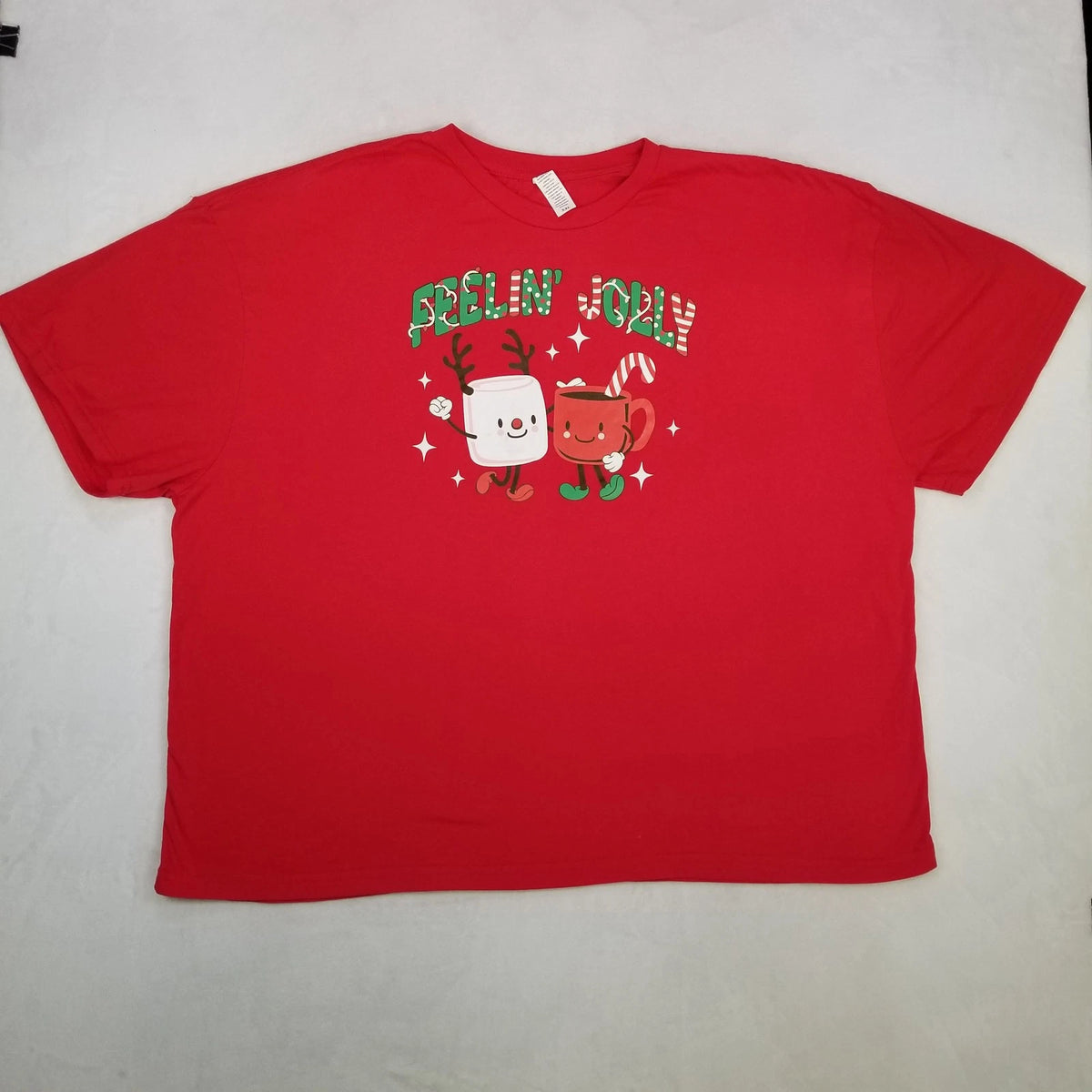 Feelin Jolly Christmas Marshmallow Hot Cocoa Graphic T-Shirt Men's Size XXL Red Image 1 of 4