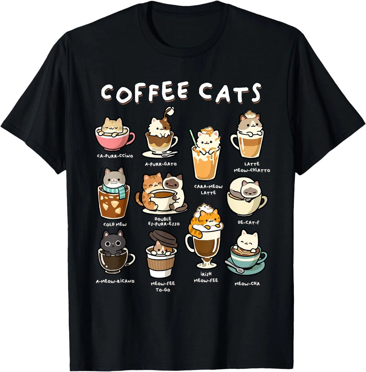 Cute Coffee Cats Kawaii Pun Funny Cat Lover Barista T-Shirt Image 1 of 4