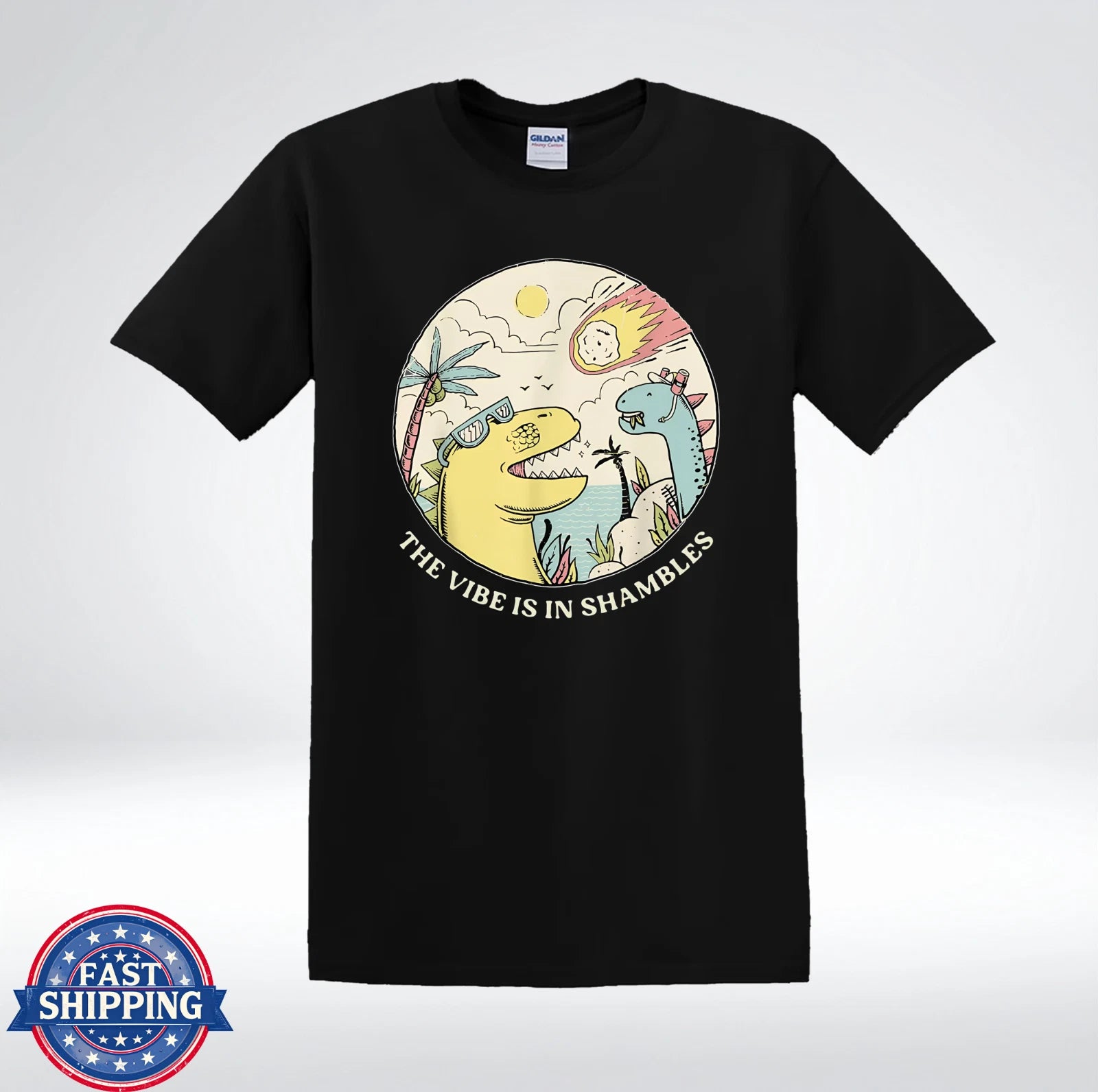 The Vibe Is In Shambles Funny Dinosaur Graphic Retro Aesthetic T-Shirt