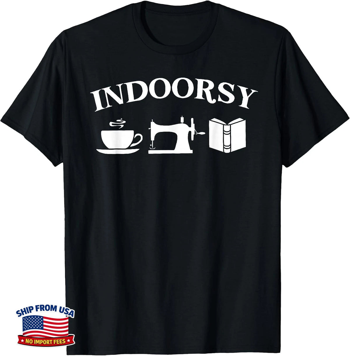 Indoorsy Coffee Sewing Book Lover Funny T-Shirt