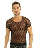Mens Mesh T-Shirt Sheer Shirt Tops Stretch Undershirt Underwear M-XL