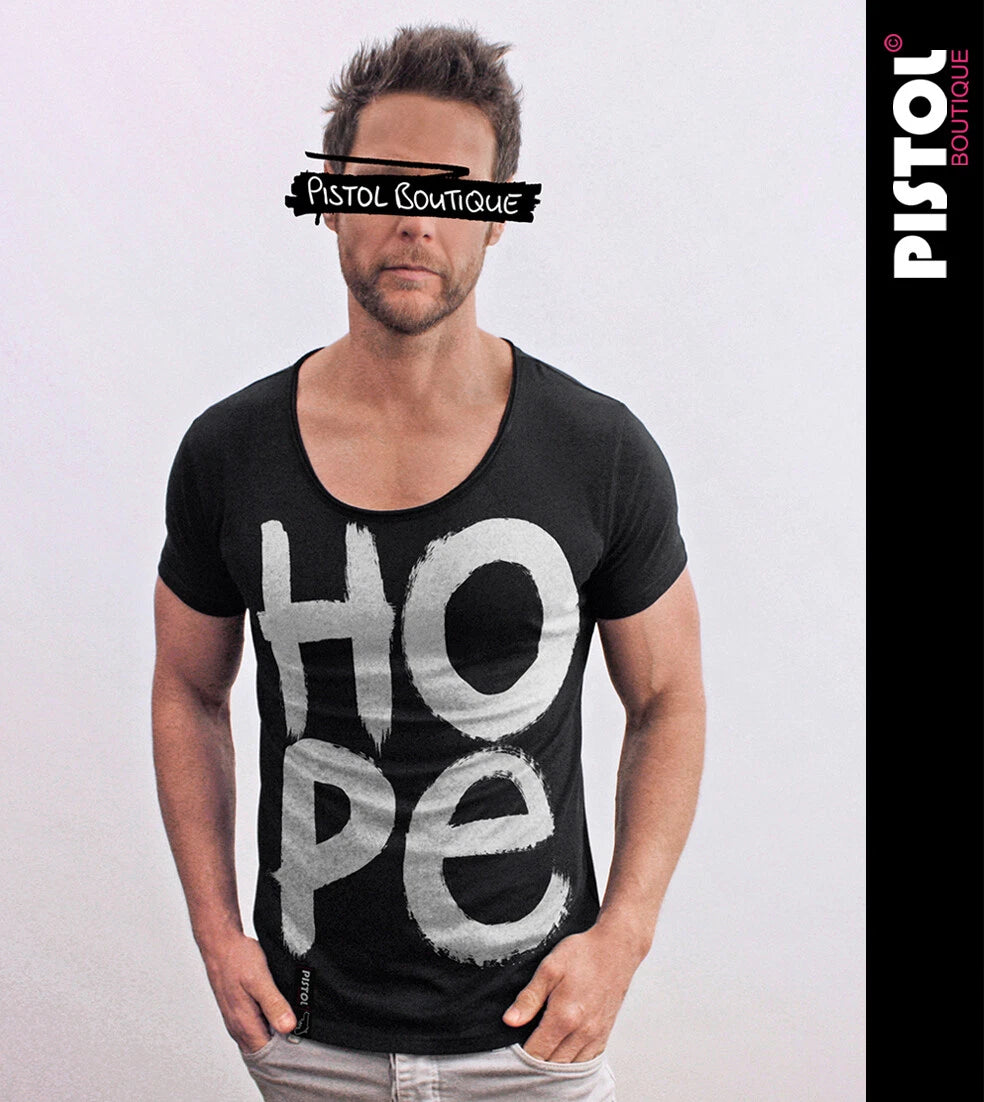Pistol Boutique Men's Fitted Black Round Scoop Neck HOPE GRAFFITI T-shirt