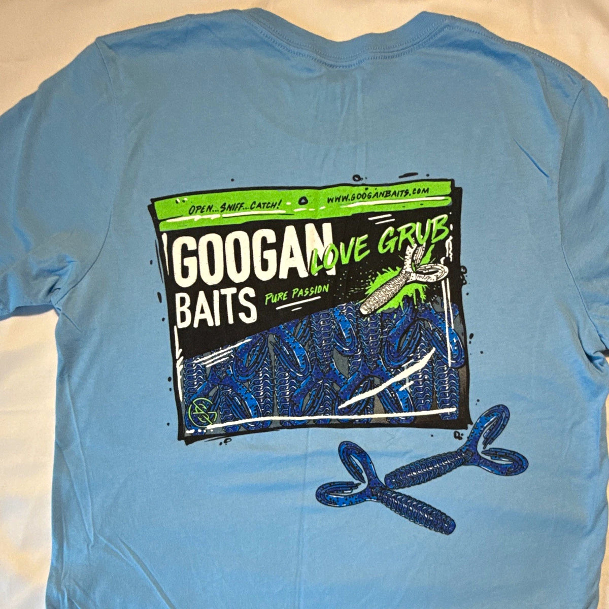 Bella + Canvas Men’s M Blue Googan Baits Love Grub Graphic Logo Crew Neck Tee