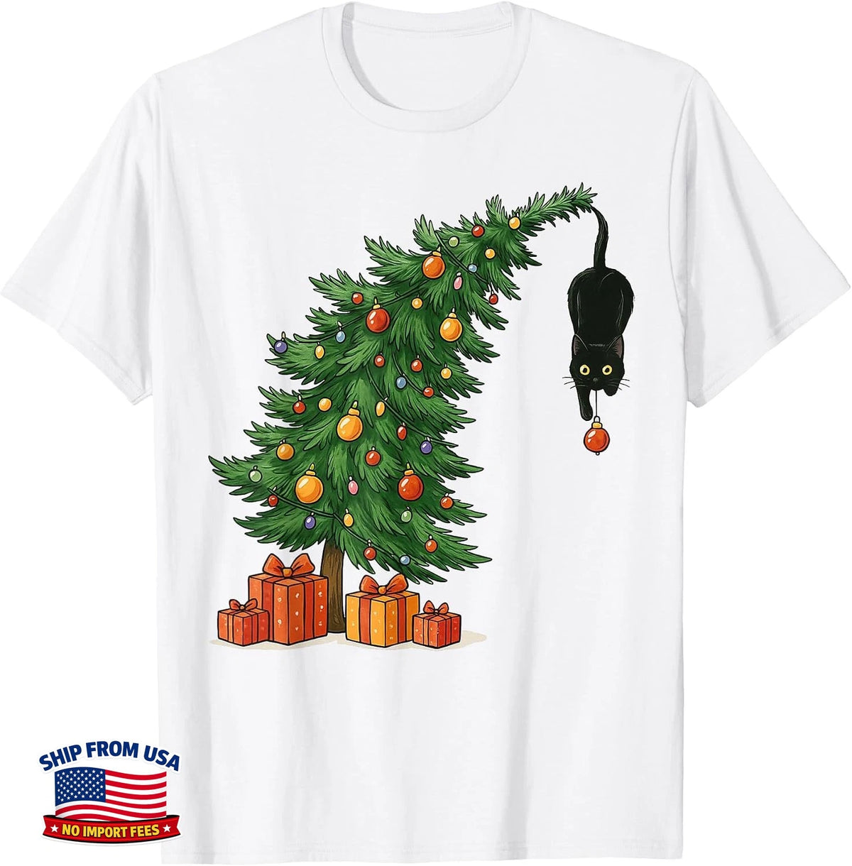 Funny Meowy Christmas Cat Naughty Tree Ornament T-Shirt