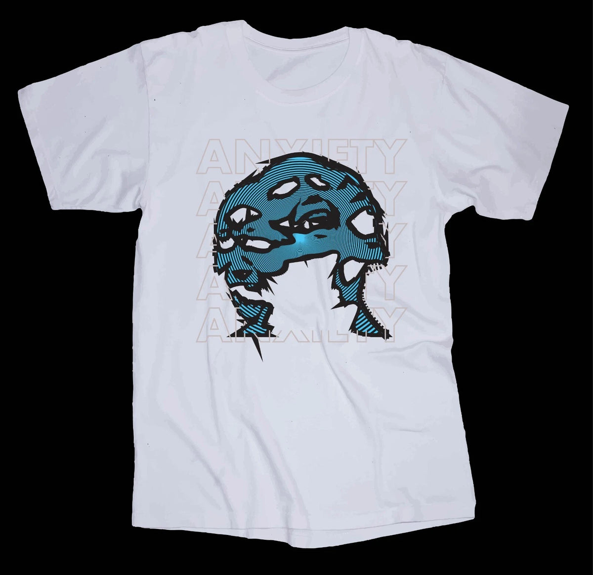 ANXIETY white T-shirt Rock n Roll shirt Graphic Trippy Design Music Out of Mind