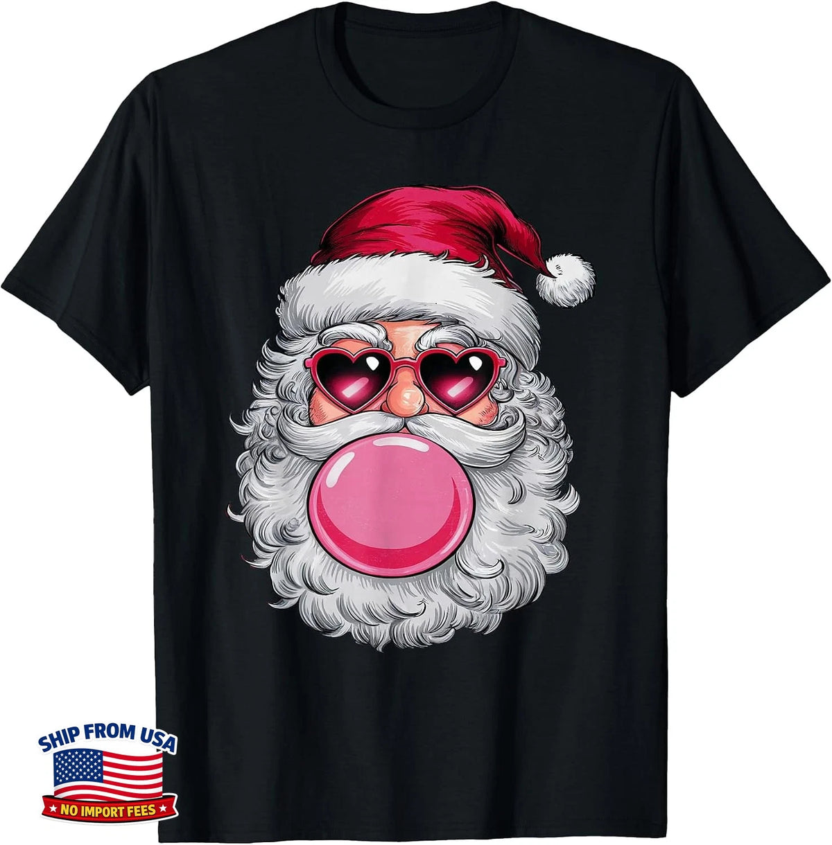 Retro Cute Girly Santa Blowing Bubble Christmas Vintage Tee
