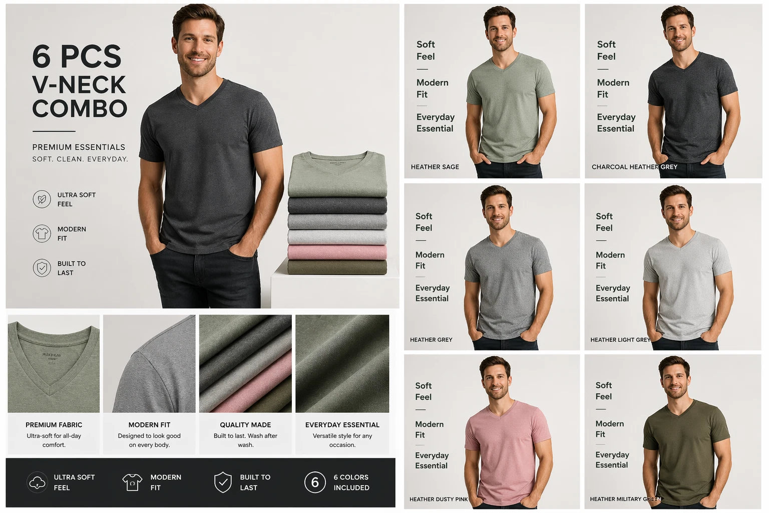 True Classic V-Neck T-Shirts 6 Pack Men Size 2XL New No Tags Soft Premium Fit