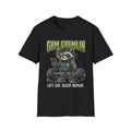 Gym Gremlin graphic tee | T-Shirt, weightlifting raccoon design