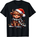 Adorable Highland Cow Christmas Lights T-Shirt for a Fun Holiday Look Image 1 of 3