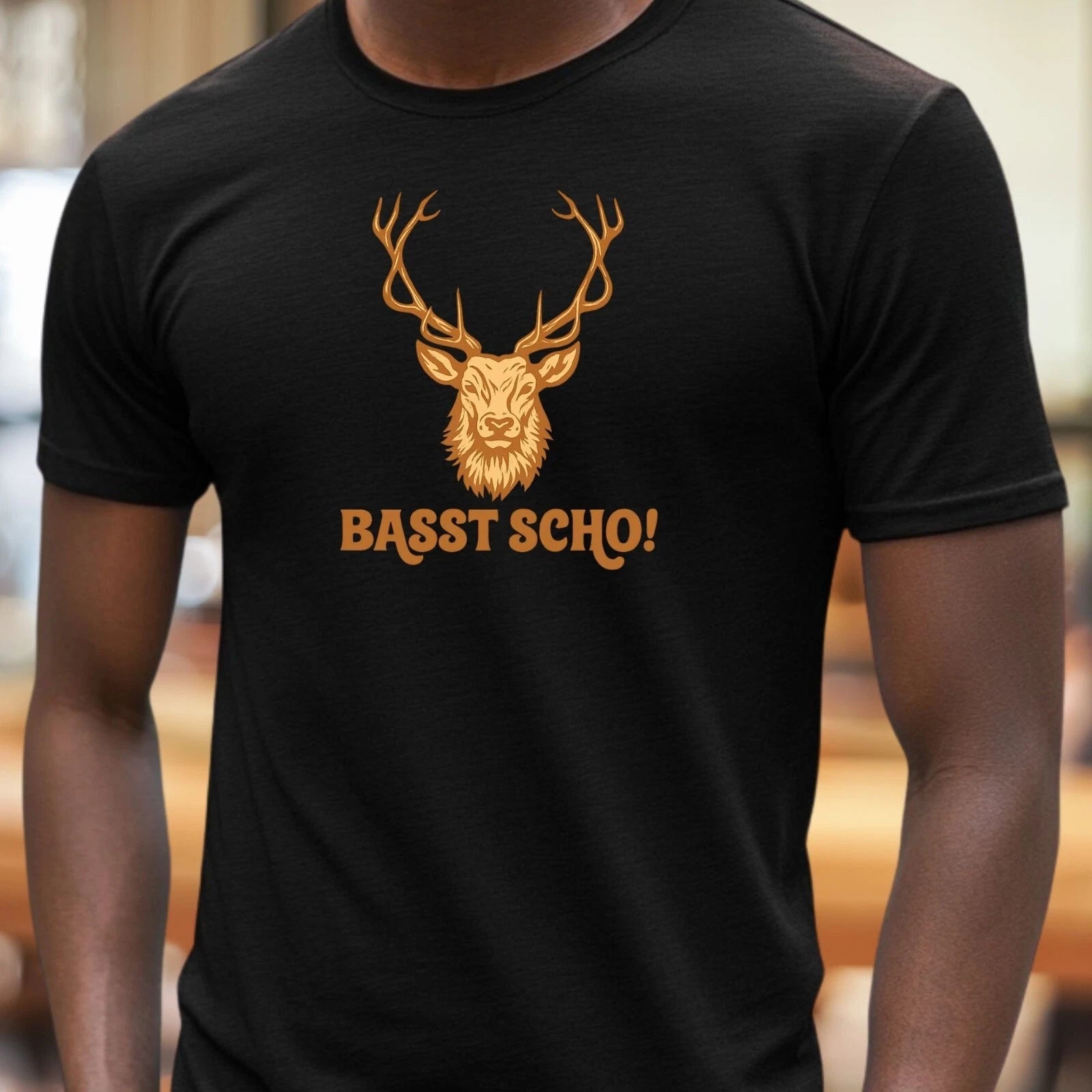 Mens Bass Beautiful Bavarian Deer Motif Cotton T-Shirt Size XS to 5XL
