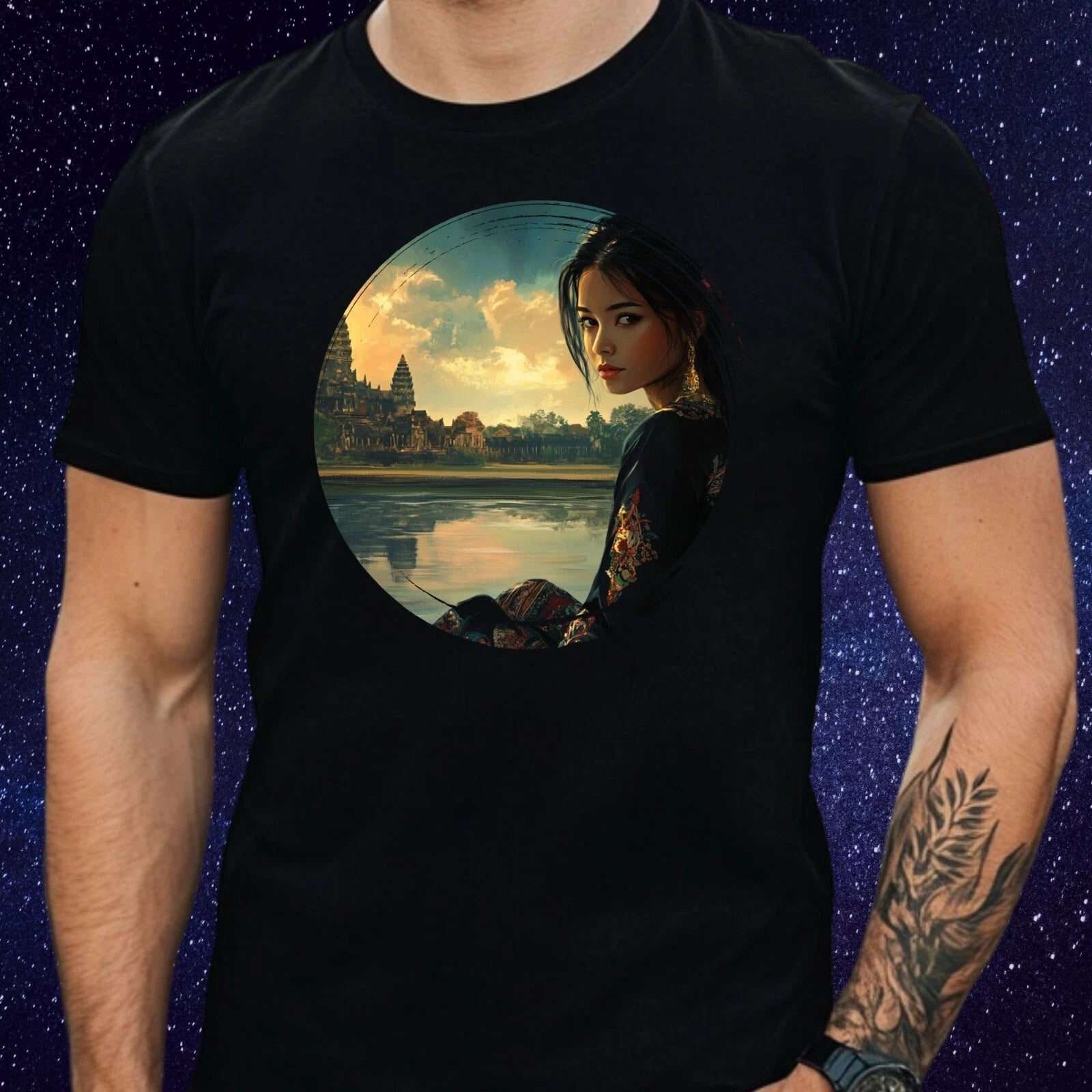 Mens Cambodian Girls Motif Cotton T-Shirt Size XS to 5XL