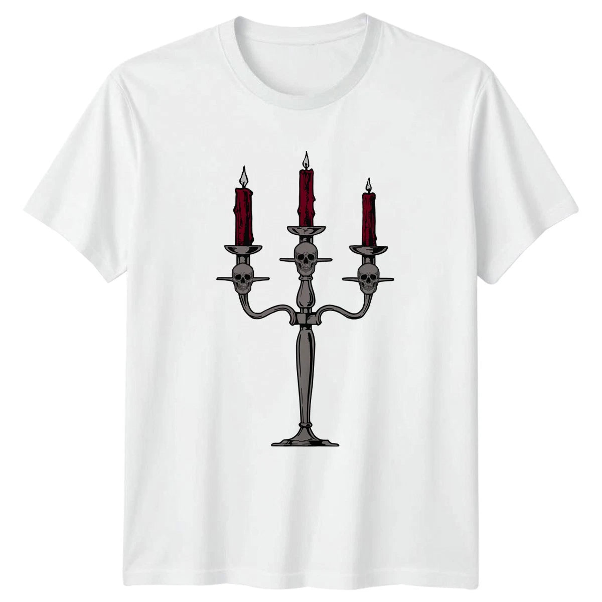 Gothic Skull Candelabra Eerie Lit T-Shirt Dark Academia Gothic Horror Halloween