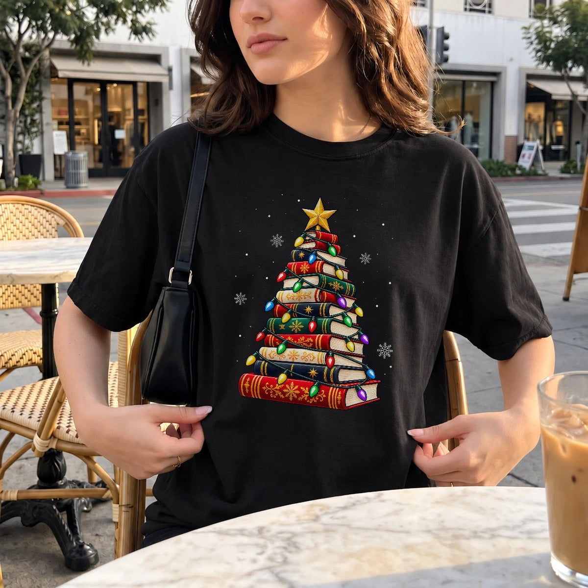 Funny Book Christmas Tree Book Lover Teacher Librarian T-Shirt