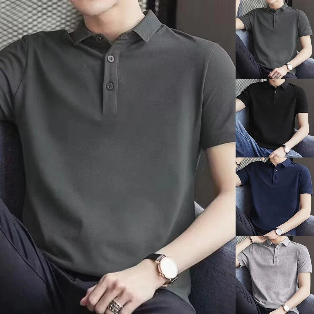 Men's Short Sleeve Business Casual T Shirt with Lapel for Summer Streetwear