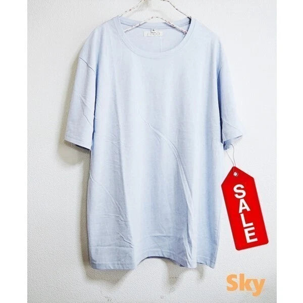 Discounted T shirt Ladies Men s Sky M 100 Cotton Plain Short Sleeve Simple Unise