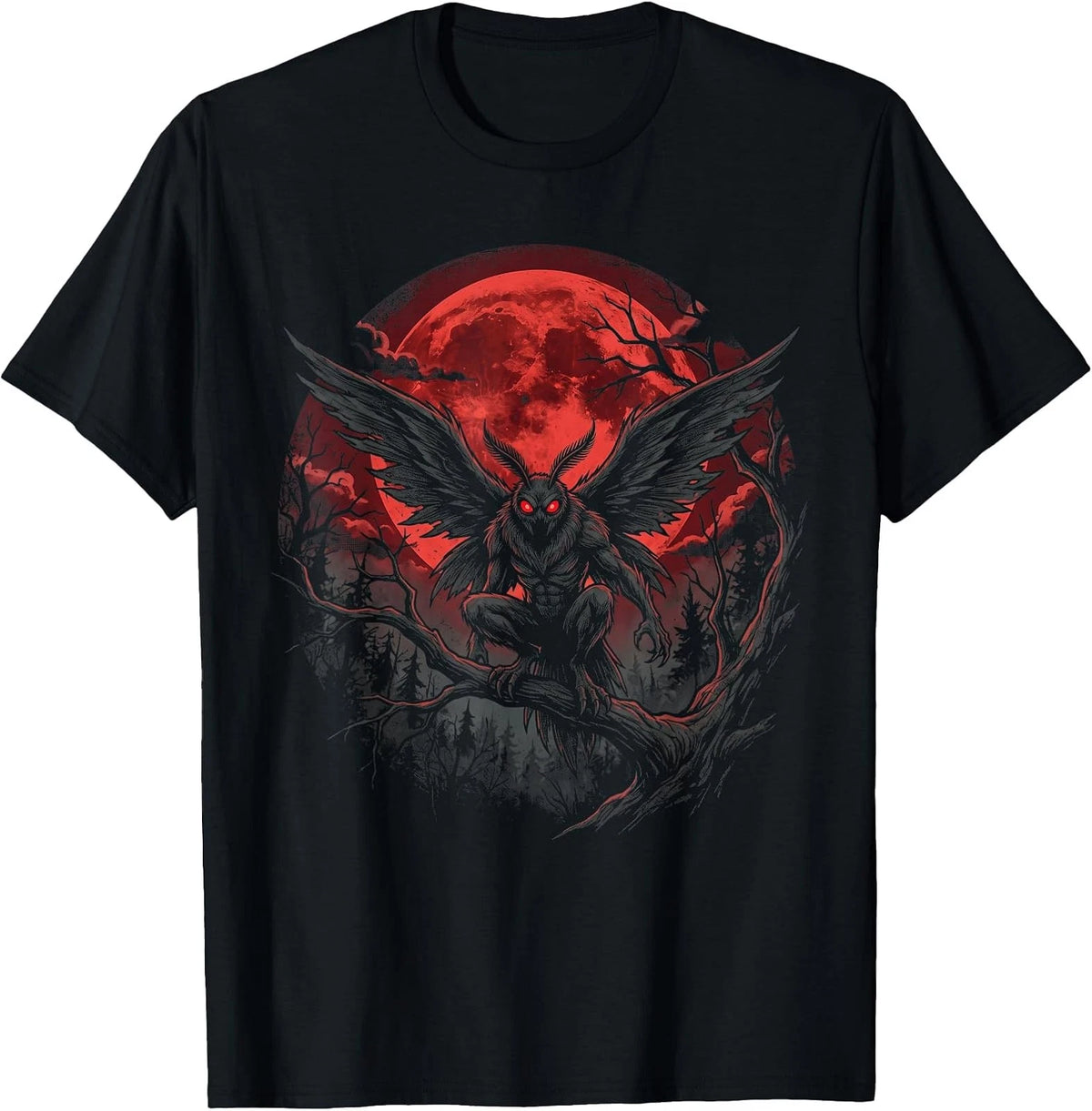 Mothman Full Moon Cryptid Halloween Moth Man Vintage T-Shirt Image 1 of 2
