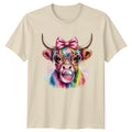 Coquette Highland Cow Bubblegum Pink Womens T-Shirt Cute Animal Farm Animal