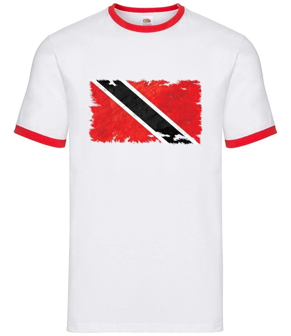 Trinidad And Tobago Grunge Flag T-Shirt Men's Ringer Crew Neck Cotton