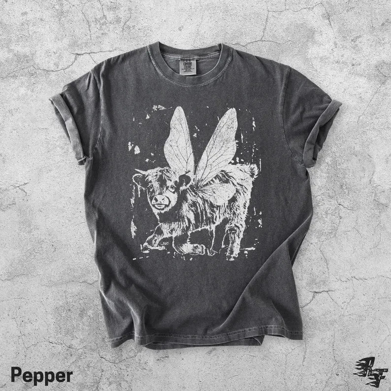 Fairy Highland Cow Insect Wings Farm Animal Comfort Tee