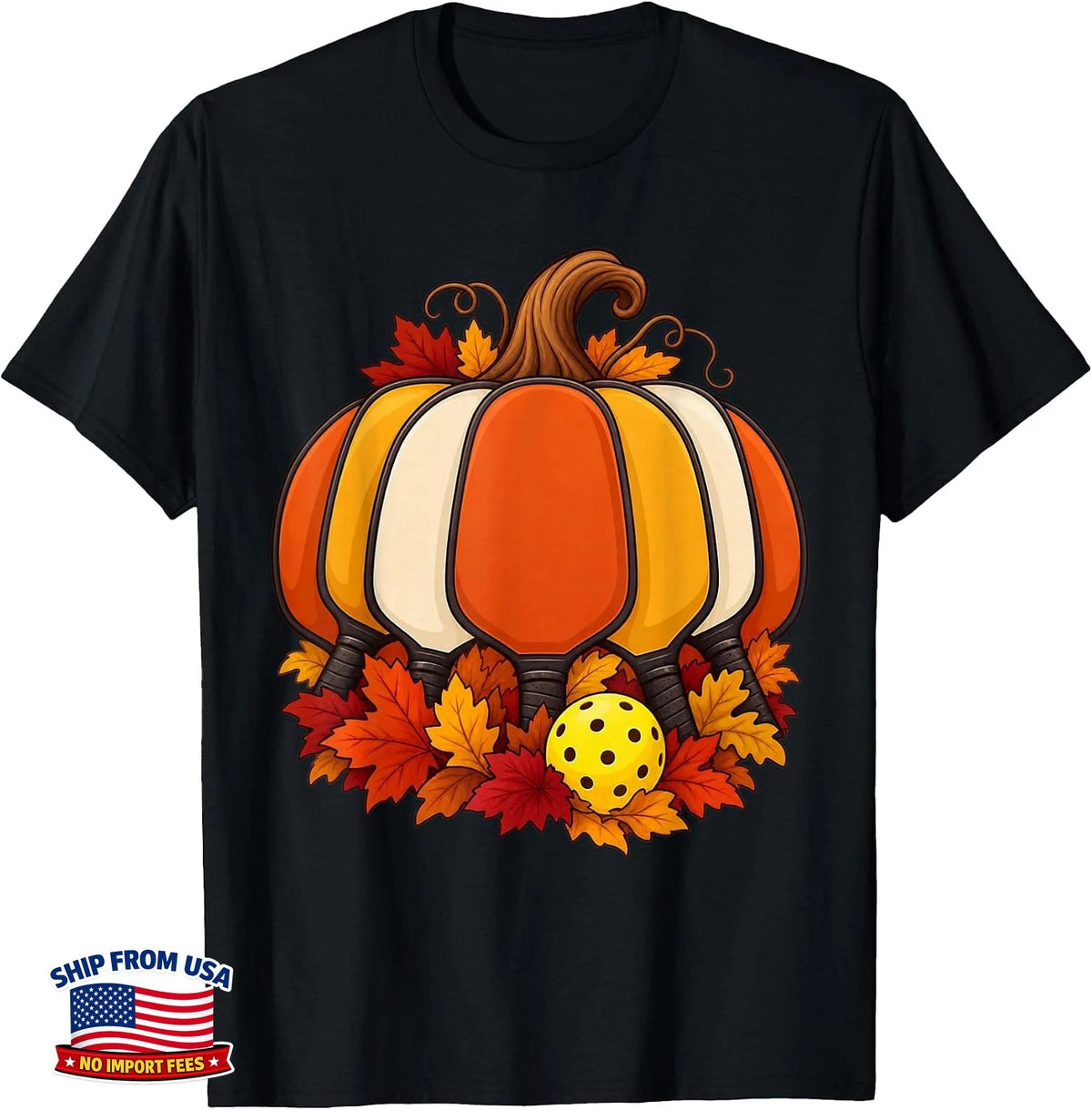 Pickleball Pumpkin Thanksgiving Fall Autumn Leaves Men's Women's T-Shirt