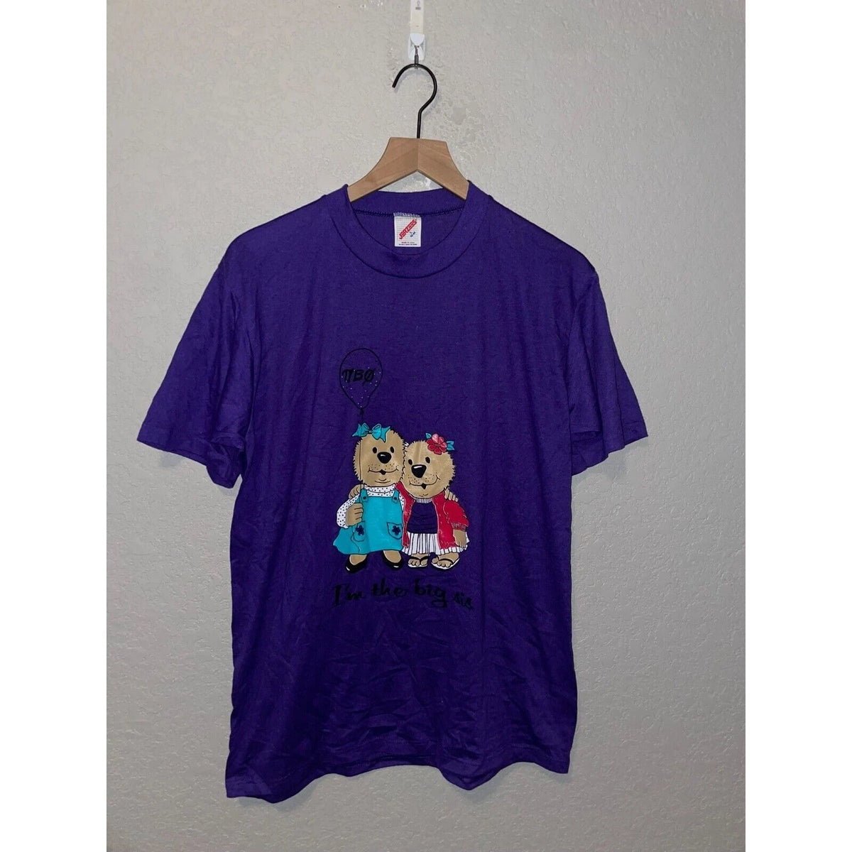 Vintage Big Sister Shirt Tee I'm The Sis College Bears Graphic Purple 1980s L