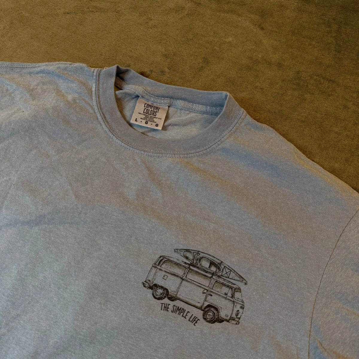 Comfort Colors Graphic T Shirt Mens Large Blue Camper Van Kayak The Simple Life Image 1 of 4