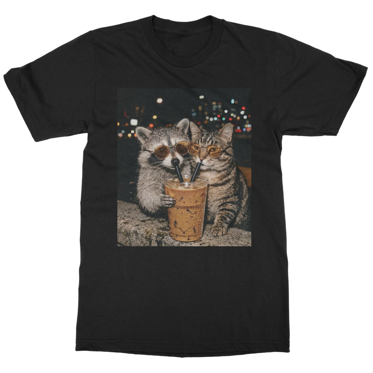 Raccoon And Cat Drinking Coffee Meme Cat Lover Gift Unisex T-Shirt