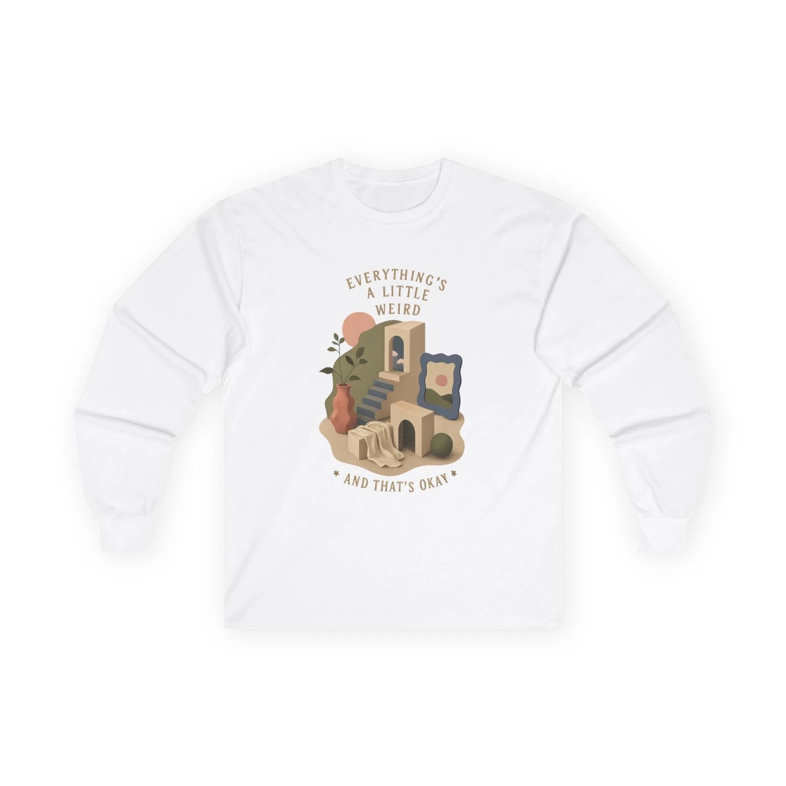 Everything's A Little Weird long sleeve tee | surreal cottage illustration