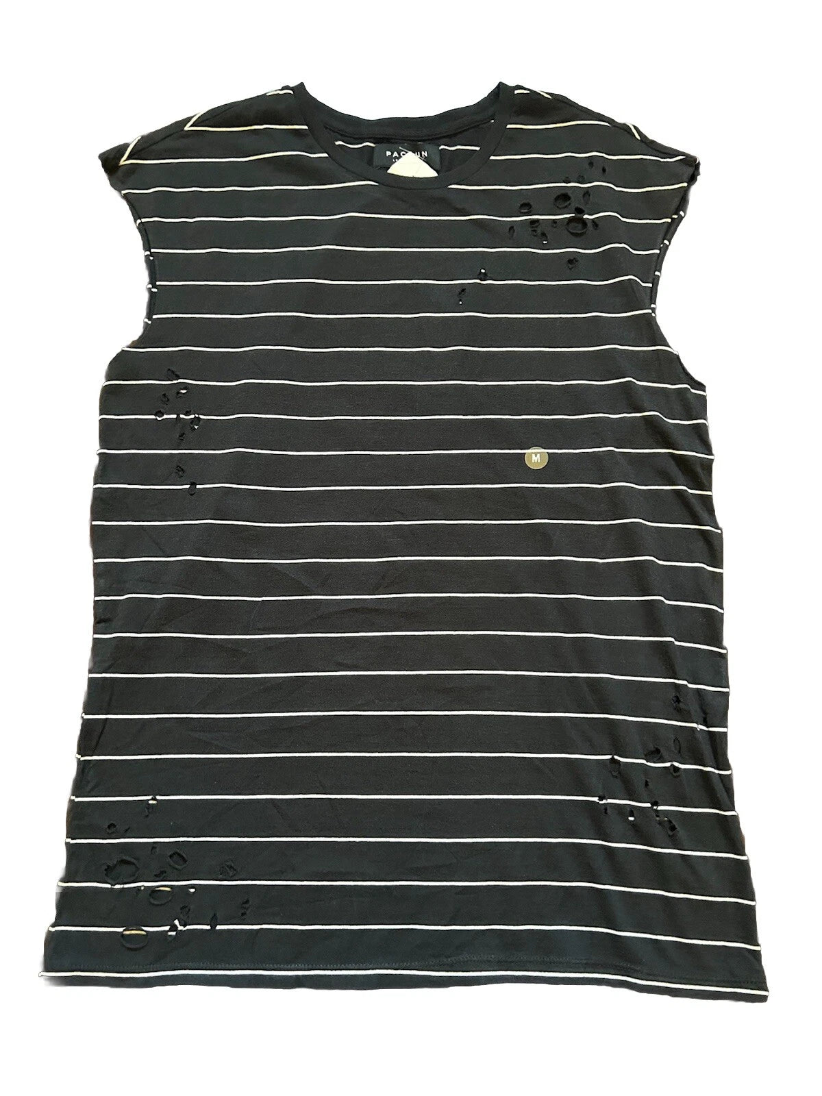 New Pacsun mens Vintage Wash Black Stripe Shirt Cotton Distressed Tank Top M