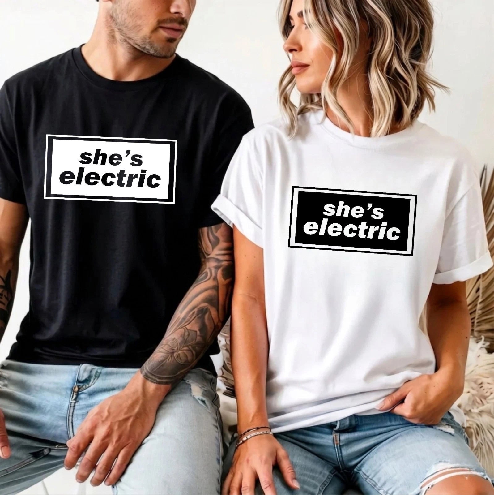 She's Electric T-Shirt - Minimalist Quote Indie Rock Music Gift Unisex Tee Top