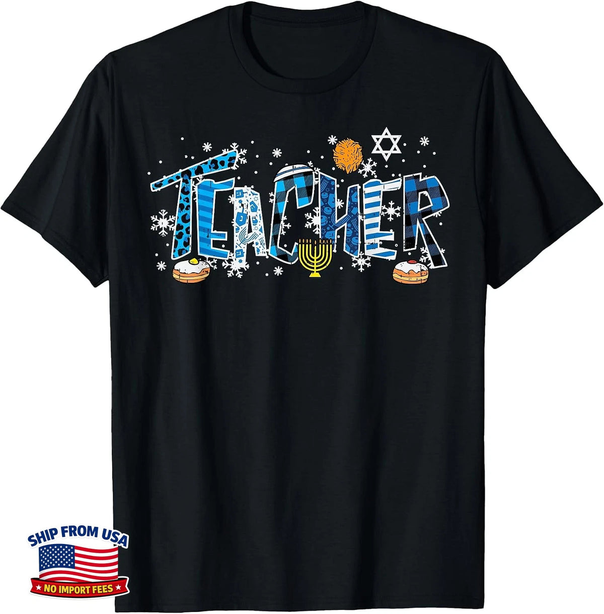 Leopard Plaid Hanukkah Chanukah Teacher Jewish Women Men T-Shirt
