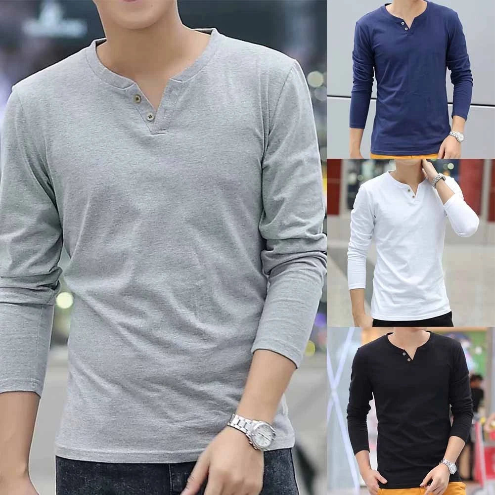 Trendy Long Sleeve Henley Shirts for Men Soft Cotton and Slim Bottoming
