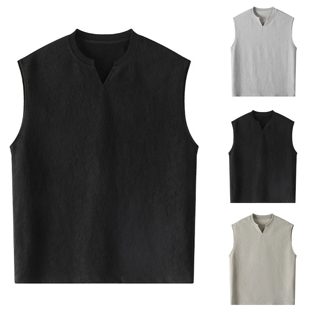 Mens Textured V Neck Sleeveless Tank Top Street Style West