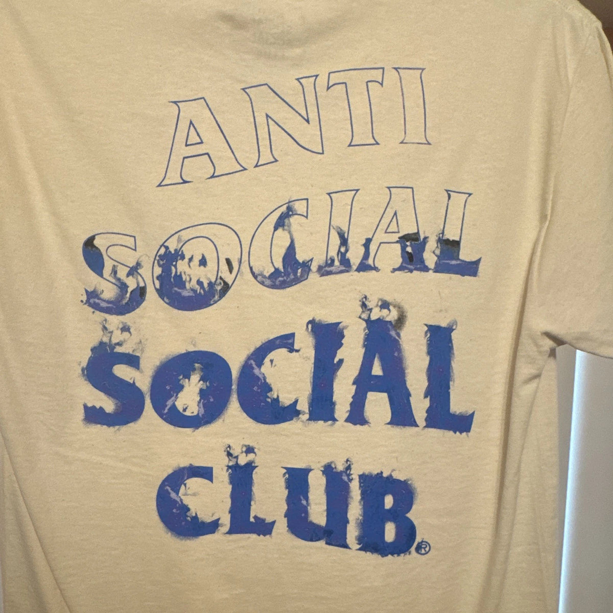 Anti Social Social Club Men's Beige Blue Cotton Logo Graphic Crew Neck T-Shirt M