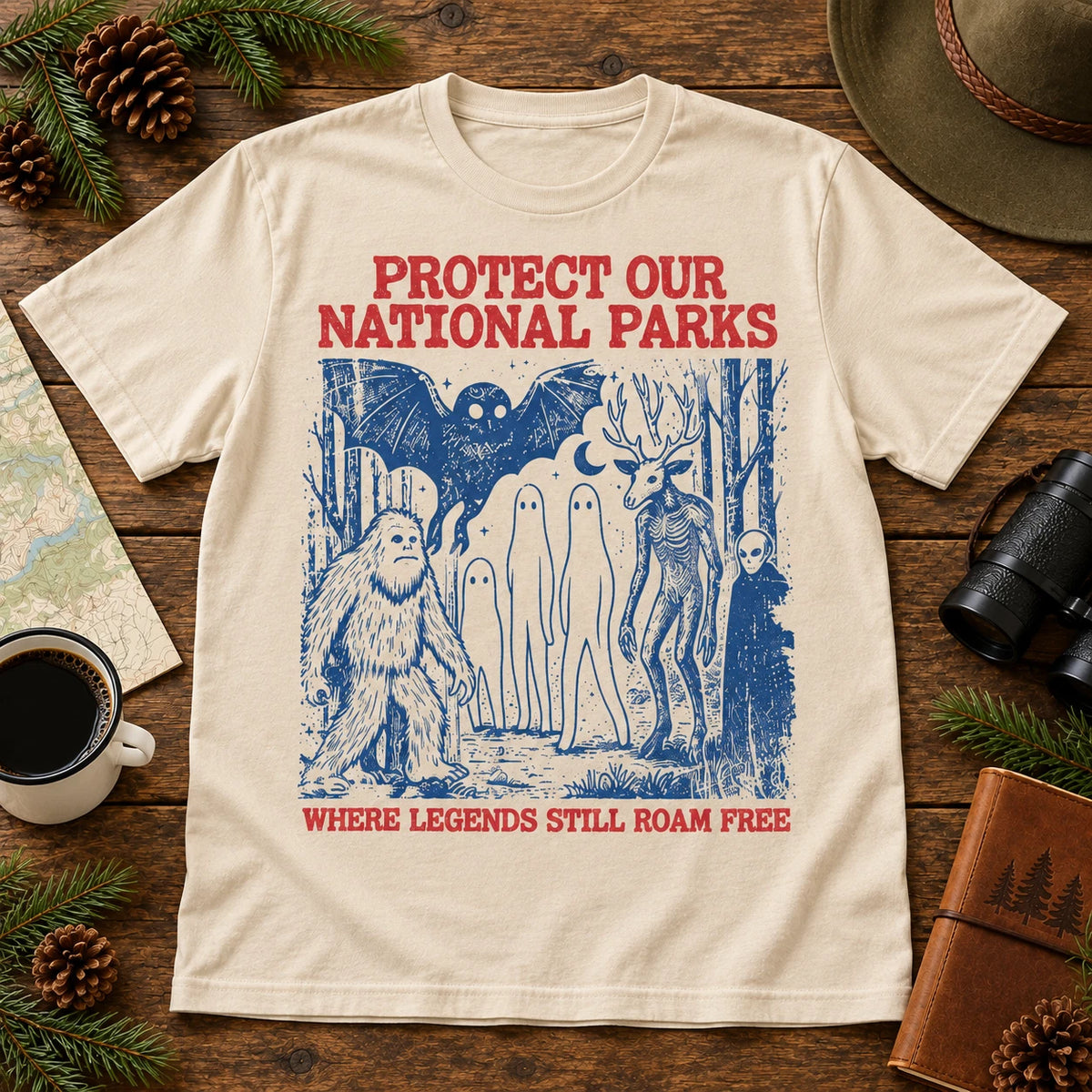 Cryptid National Parks Shirt Bigfoot Vintage Hiking Top Unisex Tee