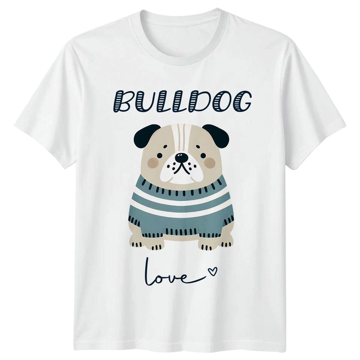 Cute Bulldog Love Cartoon T-Shirt, Dog Breed Gift, Bulldog T-Shirt