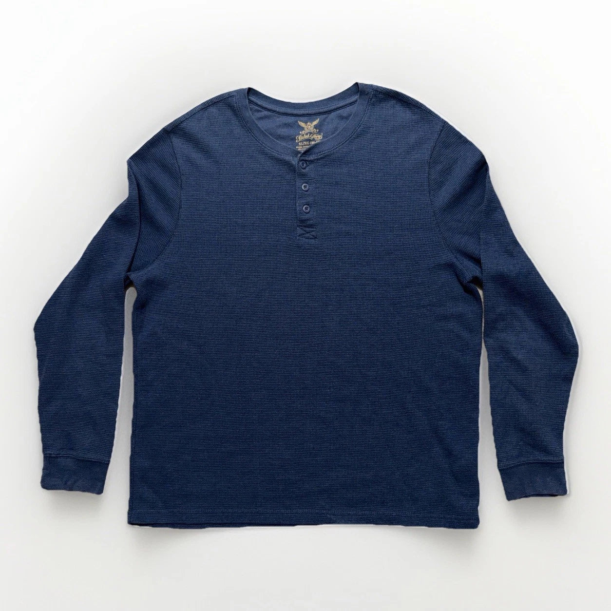 Vintage Faded Glory Henley XL Thermal Shirt Navy Blue Waffle Knit Y2K Grunge