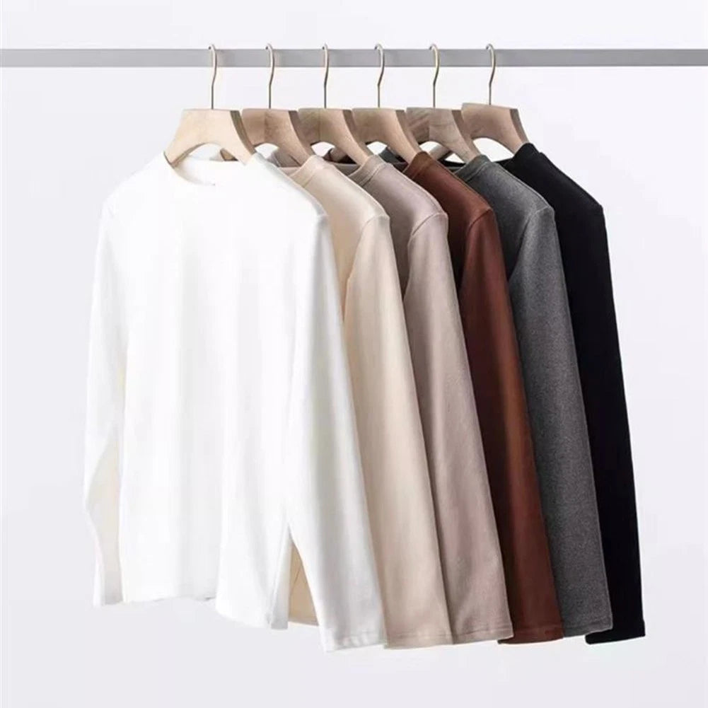 Men's Minimalist Long Sleeve Half Turtleneck Pullover Top Solid Color Basic Top