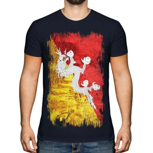 Bhutan Grunge Flagge Herren T-Shirt Druk Yul Fußball Bhutan Geschenk