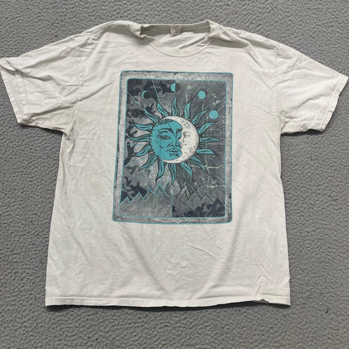 Vtg Astrological Shirt Adult L White Sun Moon Phases 90's Crewneck Y2K
