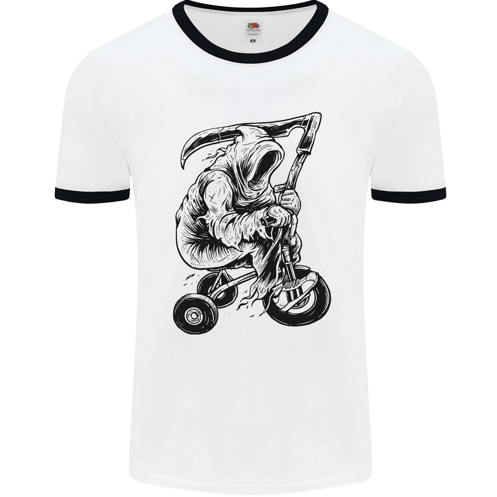 Grim Reaper Trike Bicycle Cycling Gothic Mens Ringer T-Shirt