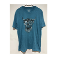 Lincoln Outfitters Men's L Blue Highland Cow Floral Graphic Crew Neck T-Shirt
