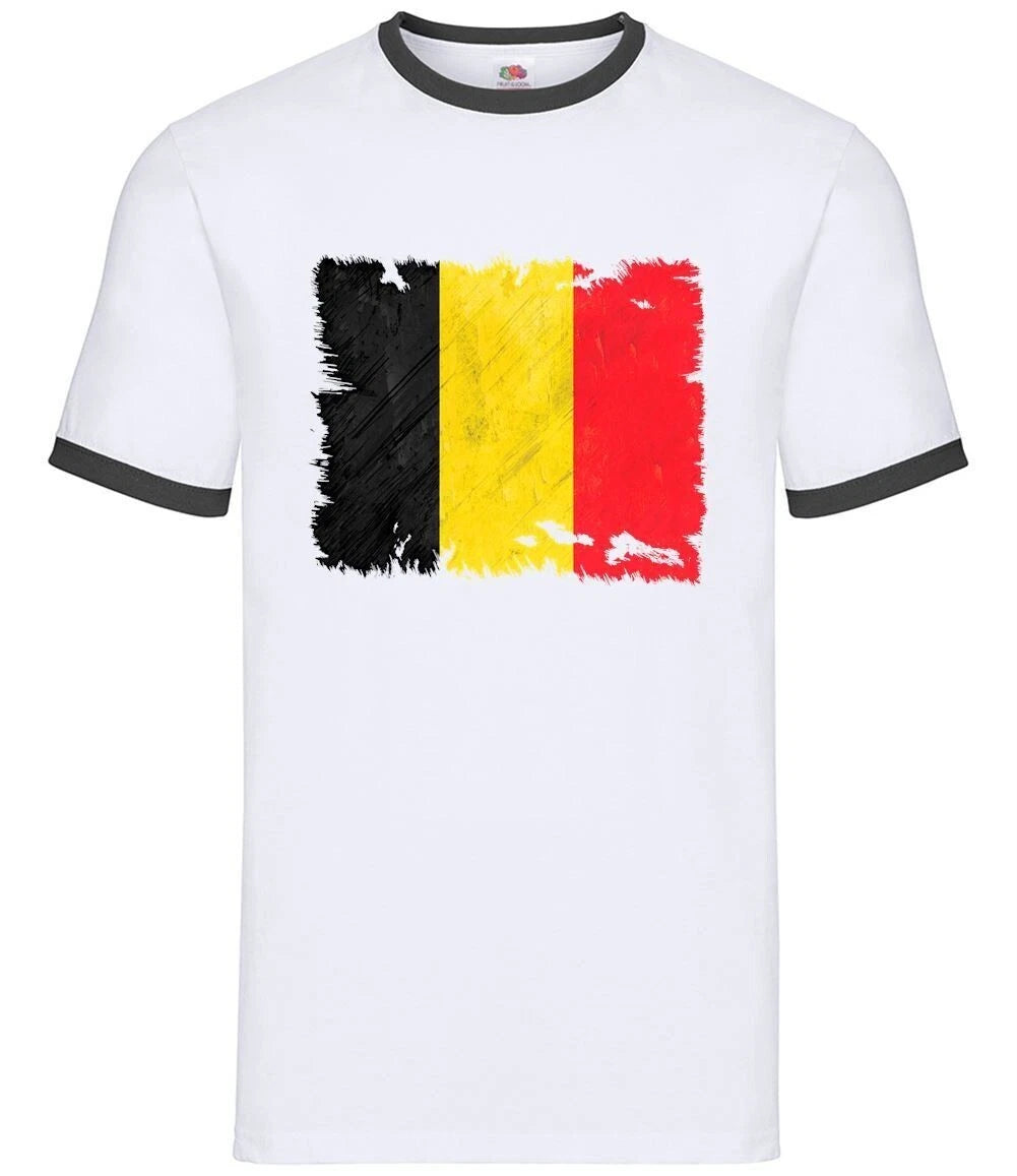 Belgium Grunge Style Flag - Mens Ringer - Belgian Country Travel Flags